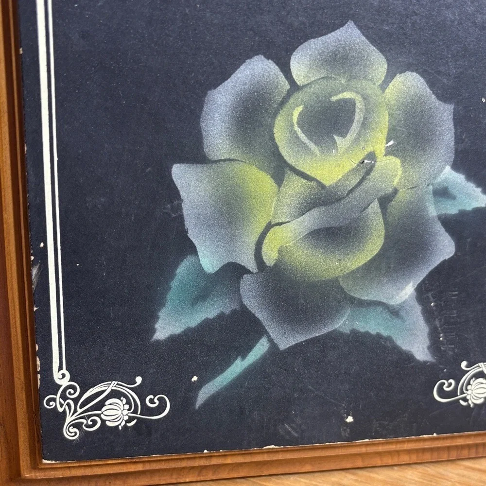 Vintage Meridiar‎ Wood Classic Handpainted Wooden Rose Love Plaque MCM Art 9